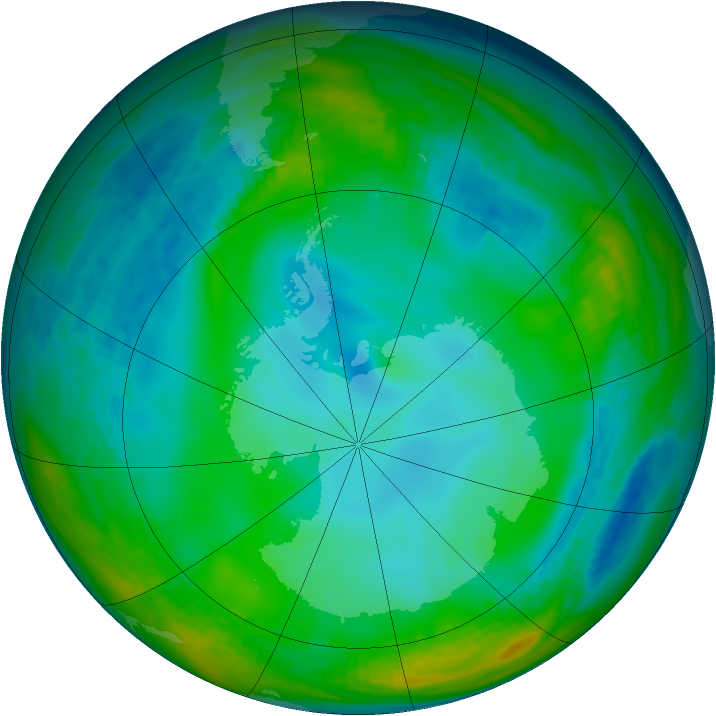 Antarctic ozone map for 22 June 1991